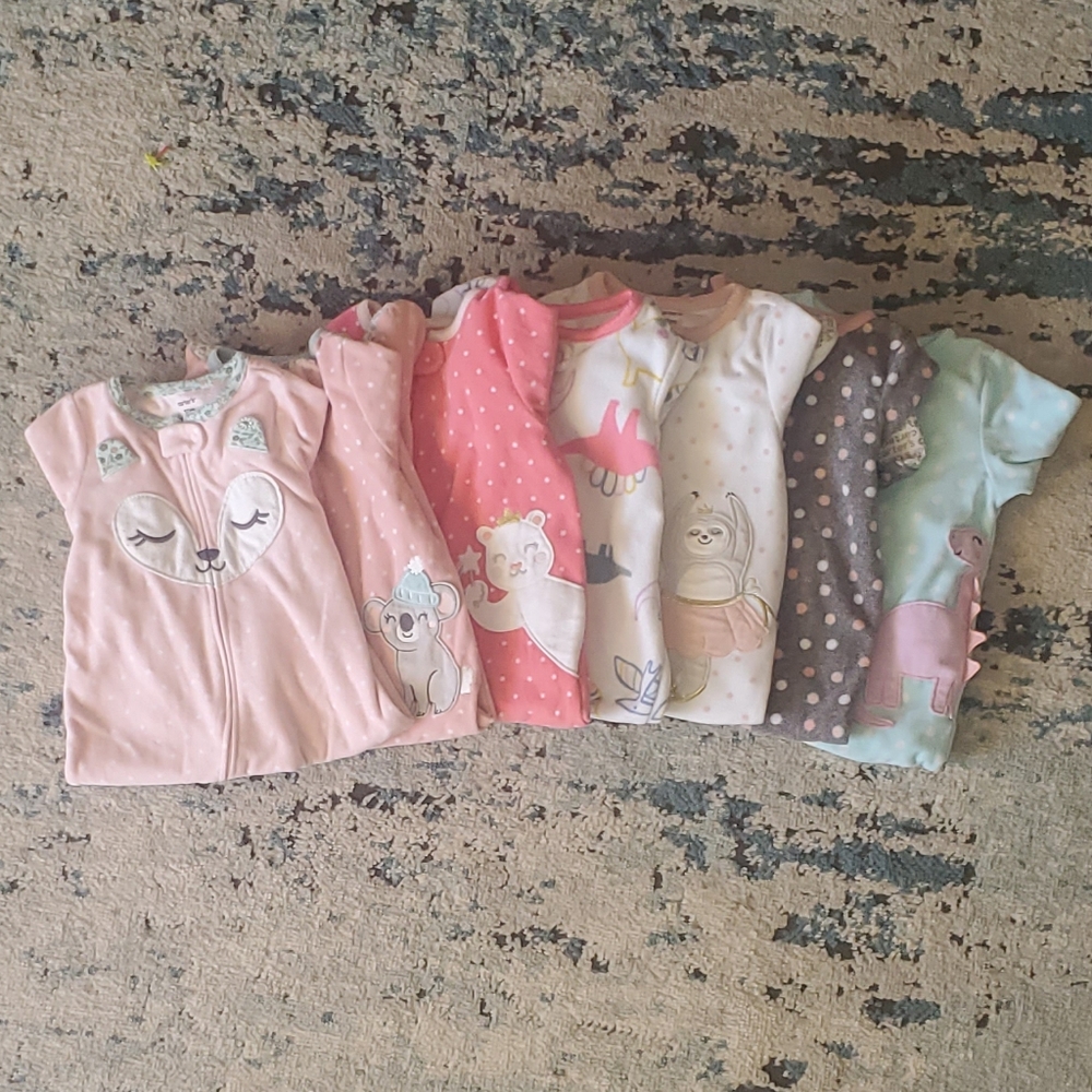 Lot of 7 fleece footie pajamas